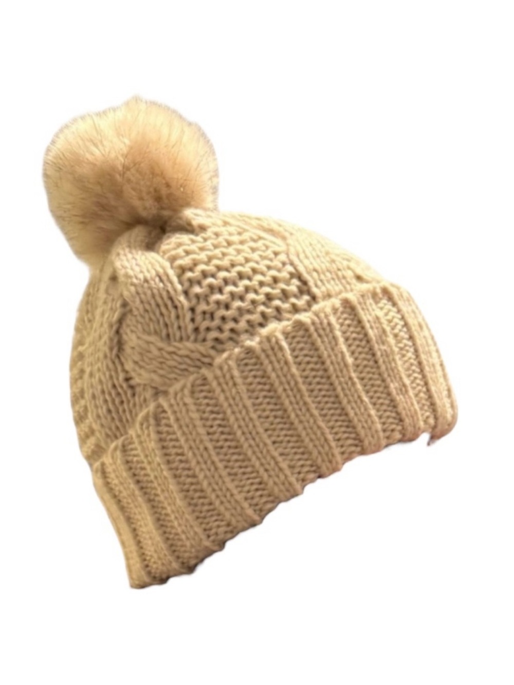 Cream Cozy Cable Knit Pom Pom Beanie